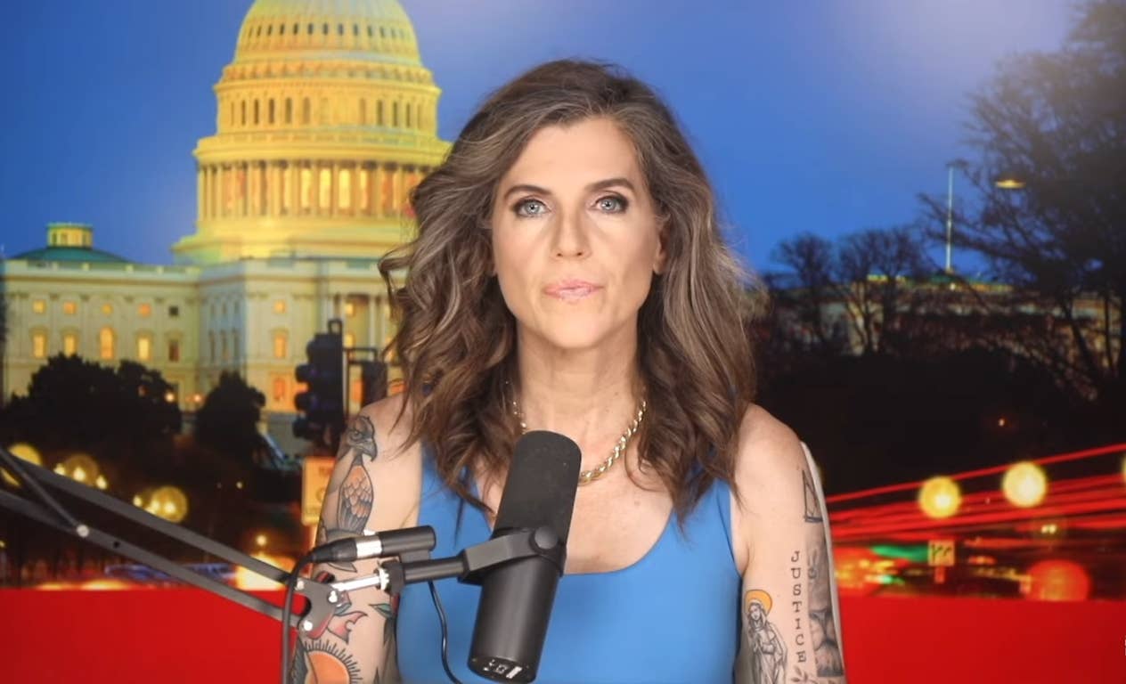 Nancy Mace appearing on her online show with visible arm tattoos