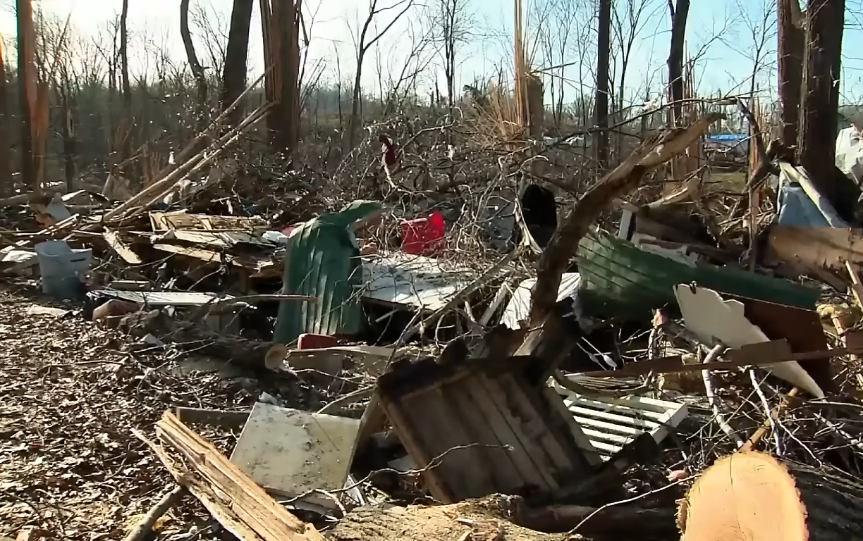 Severe destruction of the mobile home of a family after a powerful tornado struck the area, Photo Credit: NBC News
