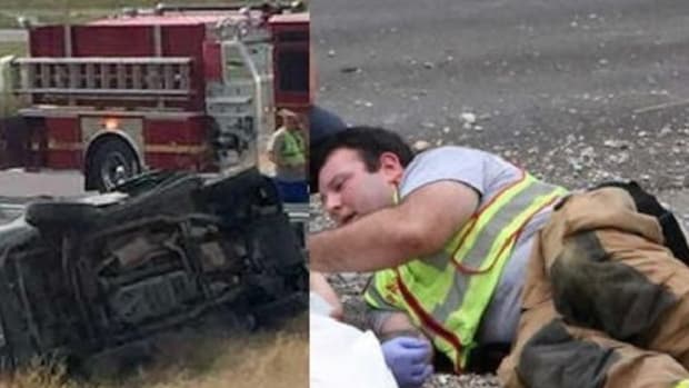 Picture Of What Fireman Was Doing At Scene Of Horrible Crash Quickly Goes Viral (Photos) Promo Image