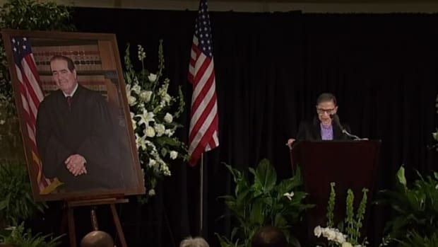 Justice Ginsburg Eulogizes Antonin Scalia (Video) Promo Image