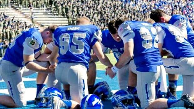 Air Force Football Prayer Huddle.
