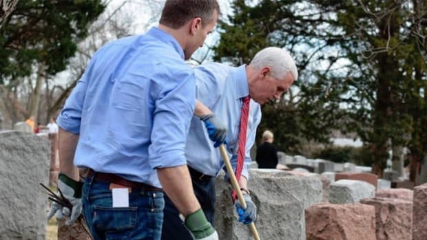 Mike Pence Helps Clean Vandalized Jewish Cemetery (Video) Promo Image