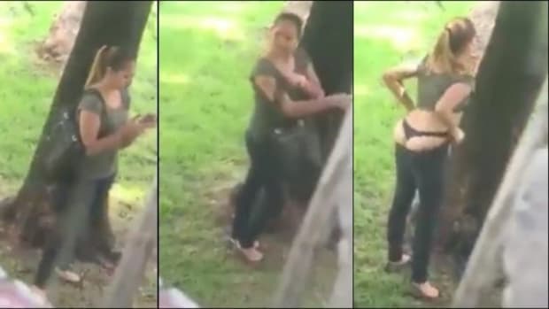 Woman Caught Taking Risque Selfies In Public Park (Video) Promo Image