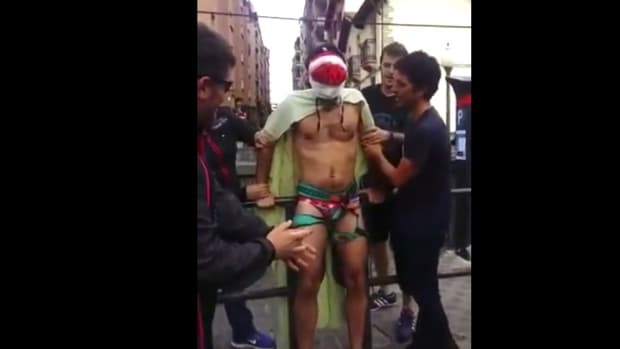 Blindfolded Groom Tricked By Fake Bungee Jump (Video) Promo Image