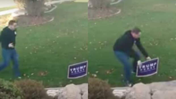 Hillary Supporter Tries To Steal Trump Sign, Trump Supporter Shows Him Why That's A Bad Idea (Video) Promo Image