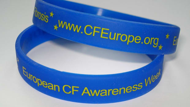 Wristbands promoting awareness of cystic fibrosis.