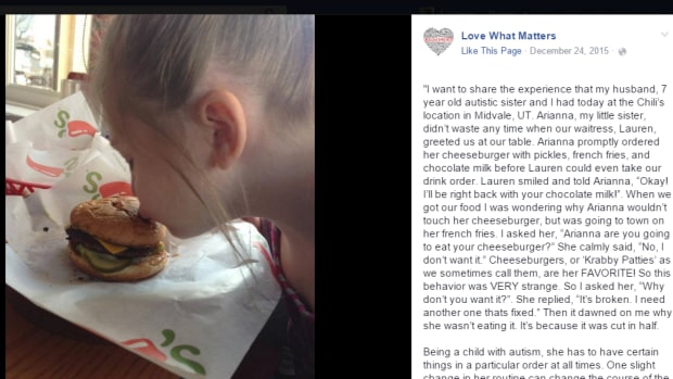 an autistic girl at a chili's restaurant 