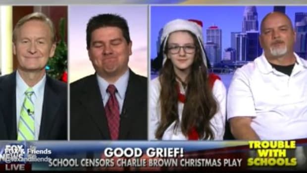 district parent Joey Collins with his daughter on Fox News