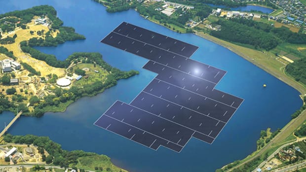 Solar Panels At Yamakura Dam, Japan.