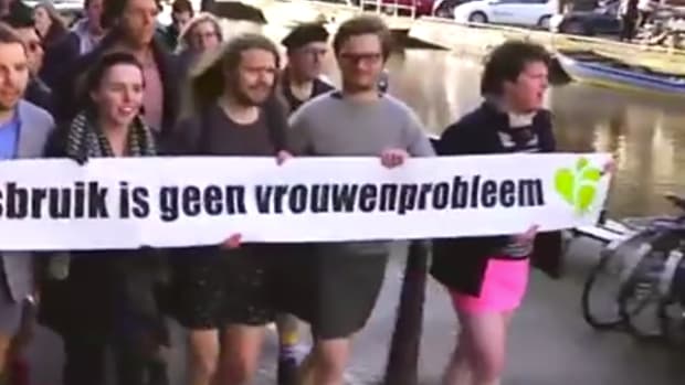 Male Protesters In Skirts
