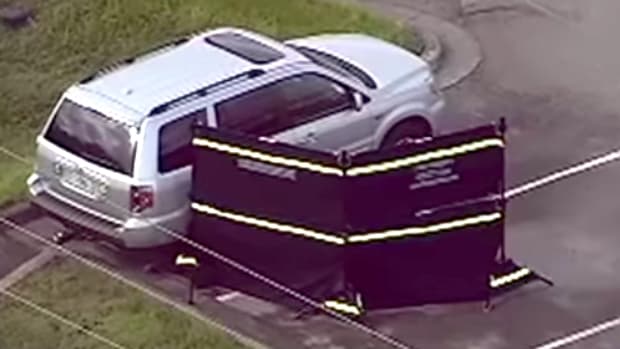 Aerial view of SUV where baby was left in school parking lot
