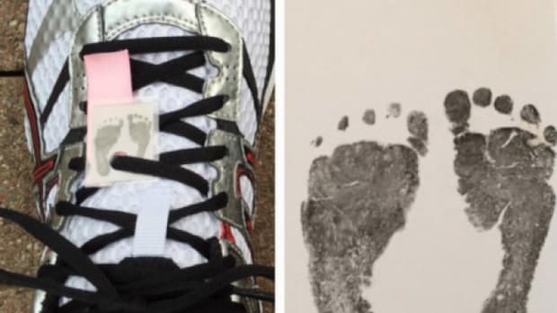 Left: running shoe, Right: baby's foot print