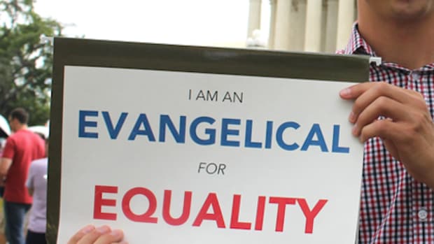 'I am an Evangelical for Equality' sign