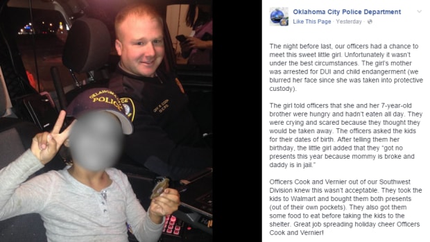 Oklahoma City police officer with 7-year-old girl he helped