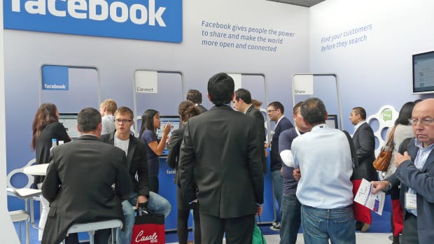 A Facebook booth at a 2010 tech convention in London