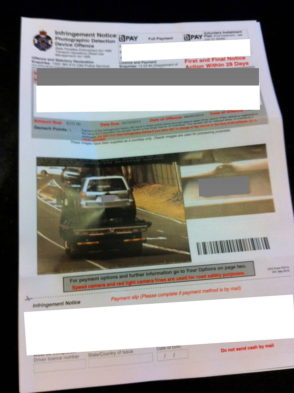Driver Receives Speeding Ticket With Photo Of Car On Tow Truck (Photos