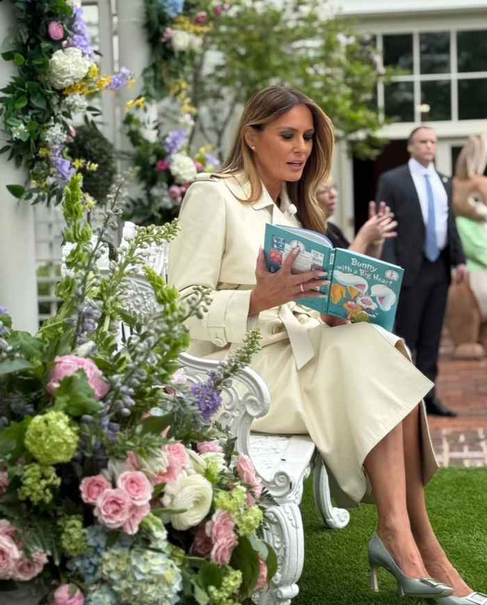 U.S. First Lady Melania Trump reading a book to children during the Annual Easter Egg Roll at the White House, Photo Credit: TrumpGirlOnFire/X