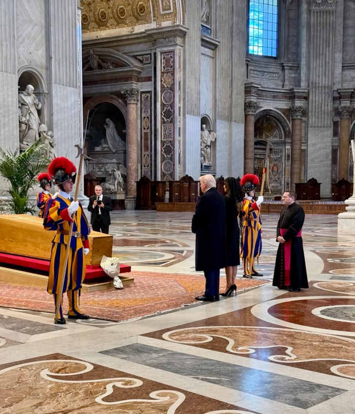 President Trump and First Lady Melania Trump pay their respects to Pope Francis in St. Peter's Basilica, Photo Credit: The White House/X