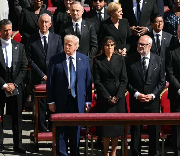 President Trump and First Lady Melania Trump at the funeral of Pope Francis in St. Peter’s Square at the Vatican, Photo Credit: Julia/X