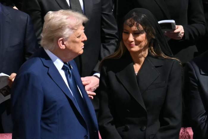 President Donald Trump and First Lady Melania Trump at the funeral of Pope Francis in St. Peter’s Square at the Vatican, Photo Credit: Julia/X