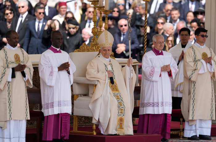 Pope Leo XIV seated after having received the Ring of the Fisherman and the pallium, Photo Credit: Knights of Columbus/X