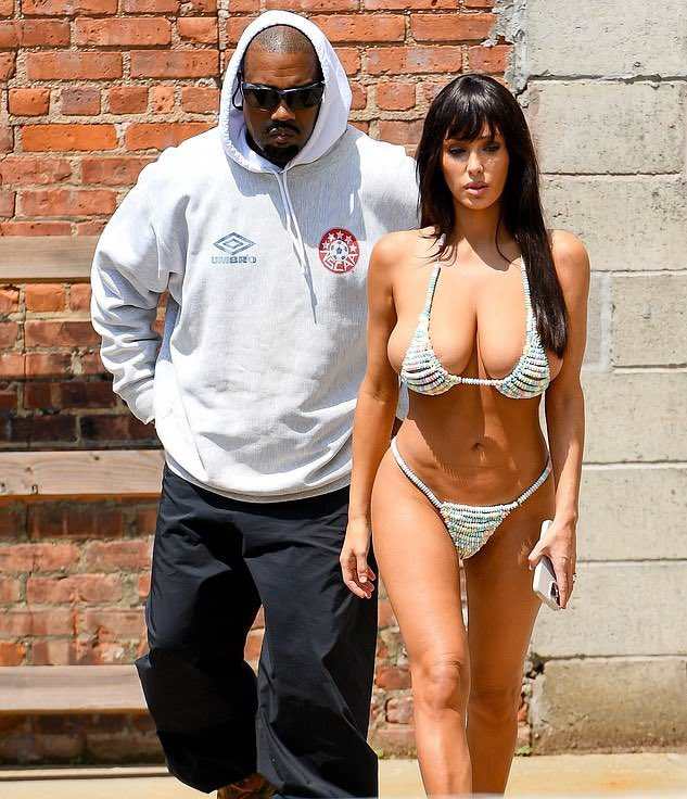 Bianca Censori was spotted wearing a bikini made out of candy walking with Kanye West, Photo Credit: Abhay/X