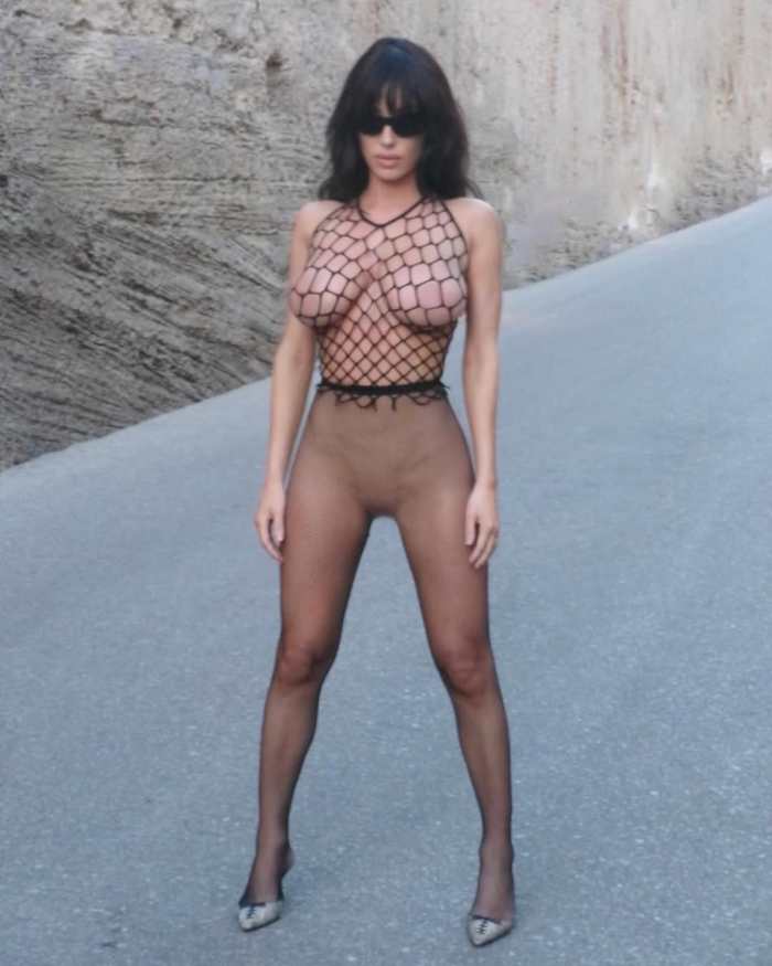 Bianca Censori wearing fishnet bodysuit, Photo Credit: biancacensori/Instagram