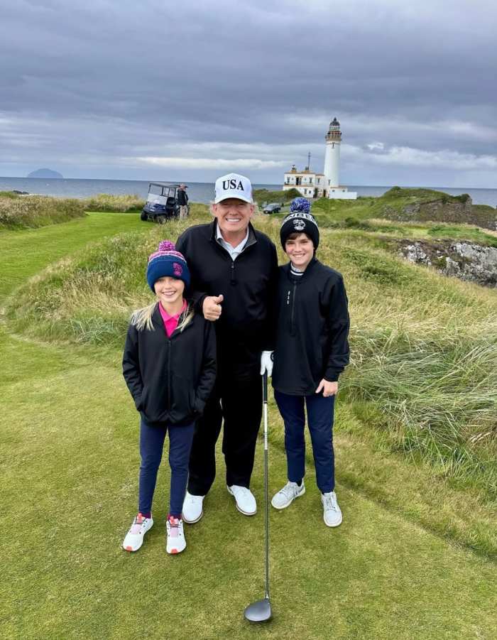 US President Donald Trump and his grandkids at his golf course in Scotland, Photo Credit: Paul A. Szypula/X