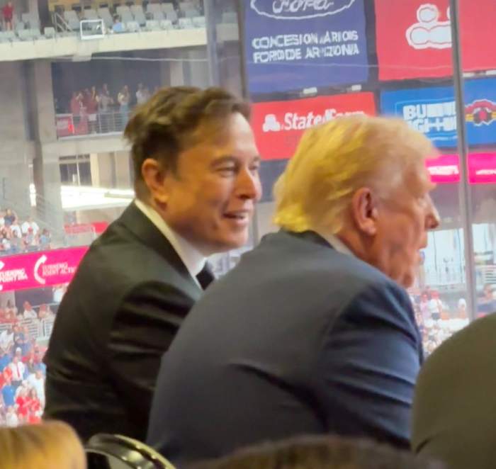 President Donald Trump and Elon Musk sitting together at Charlie Kirk's Memorial, Photo Credit: MAGA Voice/X