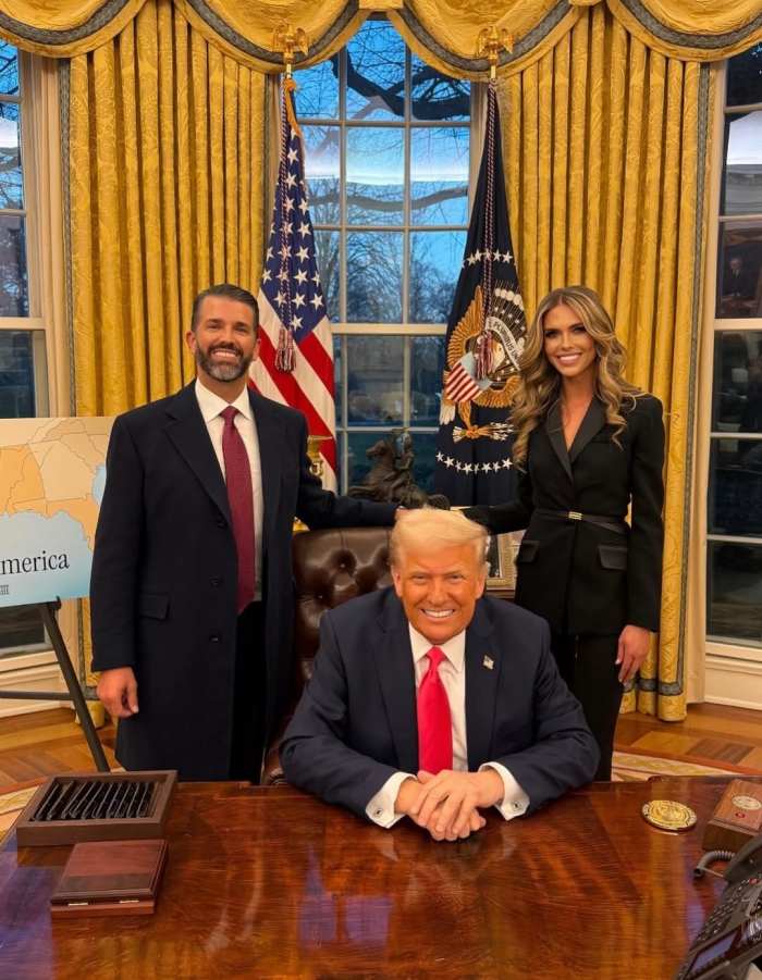 Donald Trump Jr and Bettin Anderson with President Donald Trump in the Oval office, Photo Credit: donaldjtrumpjr/Instagram