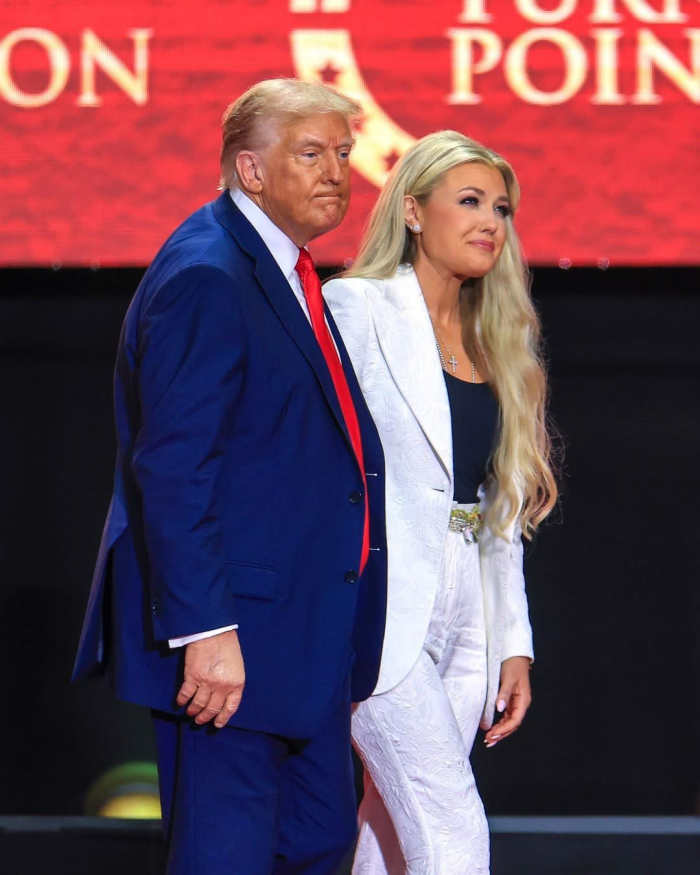President Trump comforts Erica Kirk at Charlie Kirk’s Memorial Service, Photo Credit: Todd S. Regelski/X