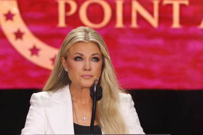Erika Kirk giving a speech at Charlie Kirk's memorial, Photo Credit: Nicole/X