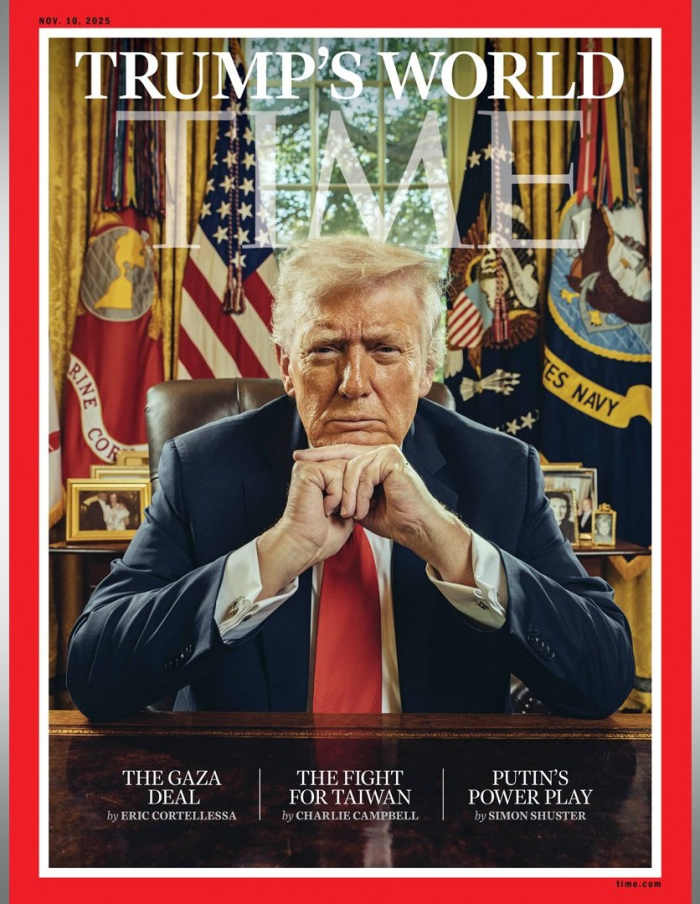 Time Magazine cover photo of President Trump in the Oval Office, Photo Credit: TIME/X