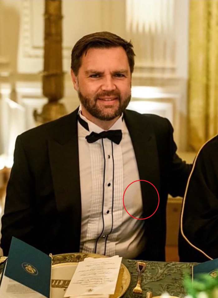 Vice President JD Vance at dinner in the White House with a noticeable stain on his shirt, Photo Credit: Dittie/X