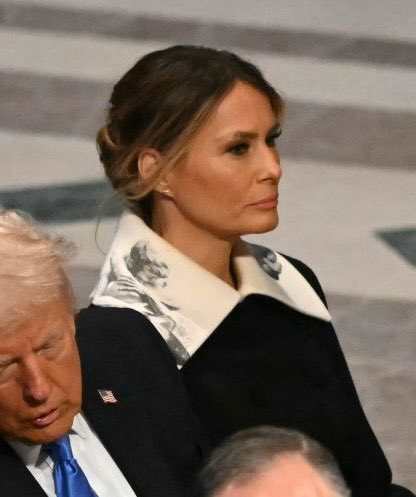 Closeup of Melania Trump's distinct collar while sitting at Jimmy Carter's funeral, Photo Credit: FLOTUS Report/X