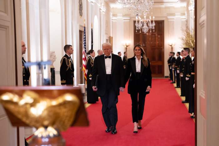 Donald Trump and Melania Trump walking together at National Governors Association dinner, Photo Credit: Alex Kennedy/X