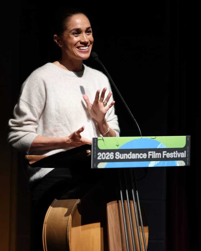 Meghan Markle speaking from a podium at the 2026 Sundance Film Festival, Photo Credit: townandcountrymag/Instagram