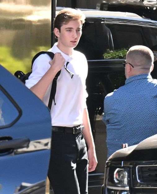 Barron Trump seen wearing his black backpack going to NYU, Photo Credit: Larry/X