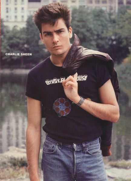 A young Charlie Sheen wearing an 8th Street Playhouse T-shirt in New York City, 1984, Photo Credit: Telecomunicaciones/Facebook