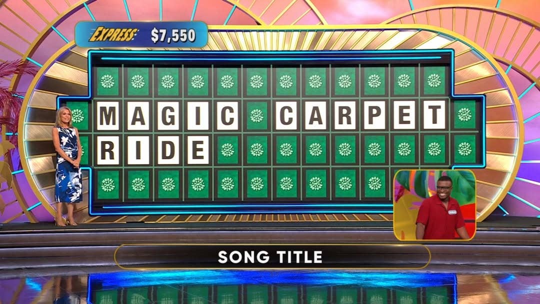 Wheel of Fortune contestant Damian solving a word puzzle in a "Song Title" category, Photo Credit: wheelwatchershub/Instgram