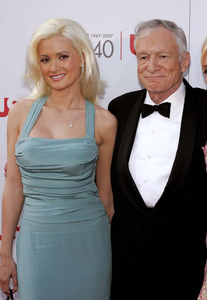 Hugh Hefner and Holly Madison attends the 35th Annual AFI Life Achievement Award tribute to Al Pacino in Hollywood, California, Photo Credit: MKKM/X