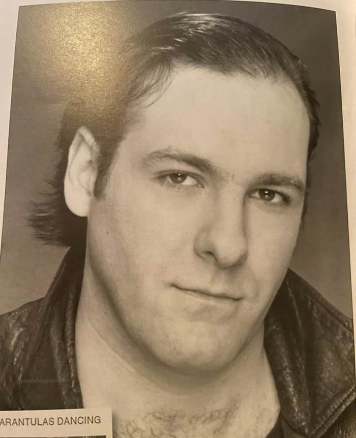 An acting head shot of James Gandolfini with slicked back hair from 1980, Photo Credit: Reddit