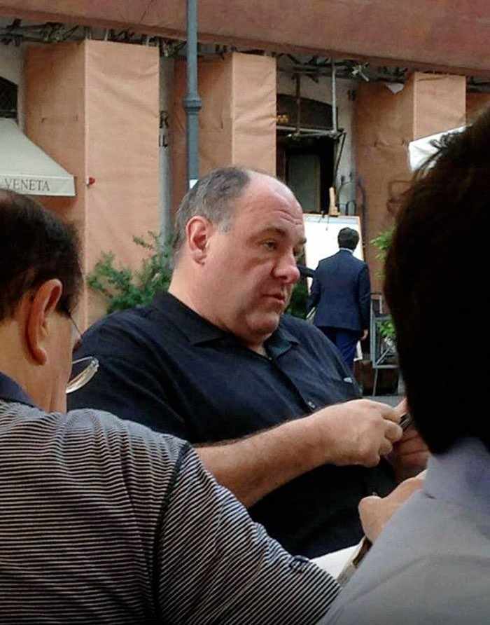 James Gandolfini as the character Tony Soprano holding a vase of flowers, Photo Credit: 𝖪𝖾𝗇𝗂𝖺 𝗅𝗈 𝗁𝖺𝖼𝖾 𝗍𝗈𝖽𝗈 𝗆𝖺𝗅/X