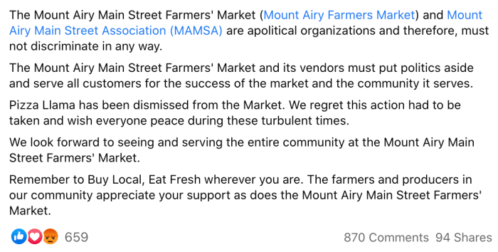 Photo Credit: Facebook/Mount Airy Farmers Market