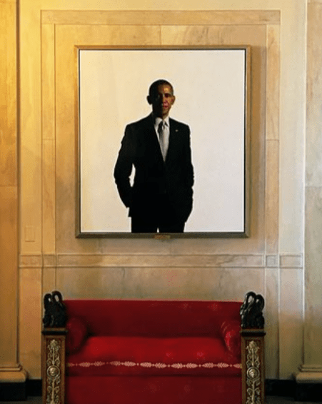Barack Obama's portrait hanging on a White House wall, Photo Credit: Molly Ploofkins/X