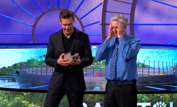 Show host Ryan Seacrest and contestant Gregg Liebgold in a 'Wheel of Fortune' episode, Photo Credit: Wheel of Fortune/Youtube