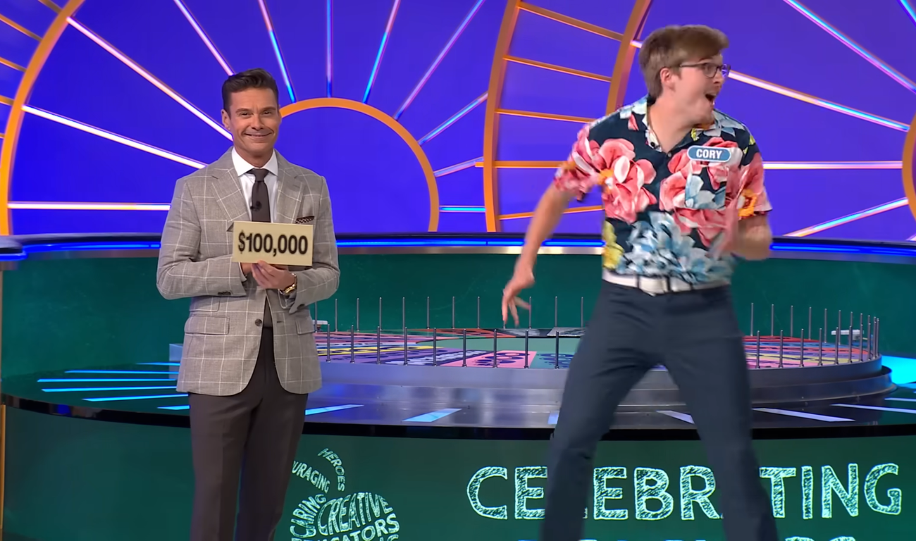 Show host Ryan Seacrest and contestant Cory Earp in a 'Wheel of Fortune' episode, Photo Credit: Wheel of Fortune/Youtube