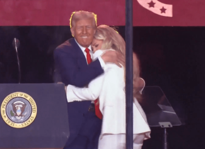 President Trump comforts Erica Kirk at Charlie Kirk’s Memorial Service, Photo Credit: WION/X