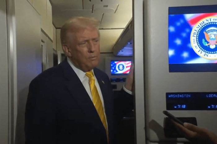 President Donald Trump talking to a reporter regarding his MRI results, Photo Credit: Ukrainian Ministry of Accidental Russian Fires/X