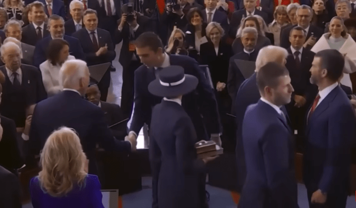 Barron Trump shaking hands with former President Joe Biden during his father's inauguration, Photo Credit: New York Post/Youtube